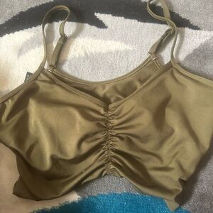 Olive Green Ruched Crop Top